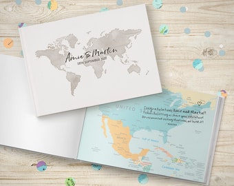 Custom Atlas-Style Guest Book Travel Wedding Guestbook, , Honeymoon Suggestions, Favourite Holiday Vacation, Traveller Couple