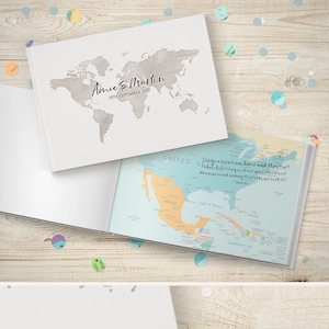 Custom Atlas-Style Guest Book Travel Wedding Guestbook, , Honeymoon Suggestions, Favourite Holiday Vacation, Traveller Couple