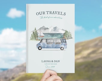 Personalised Campervan Journal - With Custom Page Designs, Road Trip Notebook Camping Bucket List Book Travel Planner Motorhome Couple Gifts
