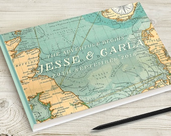 Vintage Map Guestbook, Travel Themed, Old Sea Map Guest Book, European Wedding, UK, Adventure Wedding Decor, Whimsical, Antique, Destination