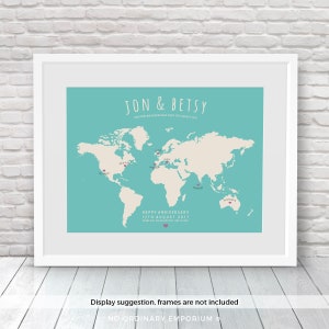 Travel Map, Personalised World Map, Places Where We've Been Map, Custom Travel Map, Where We Met Map, Our Life Journey Map, Map your travels image 1
