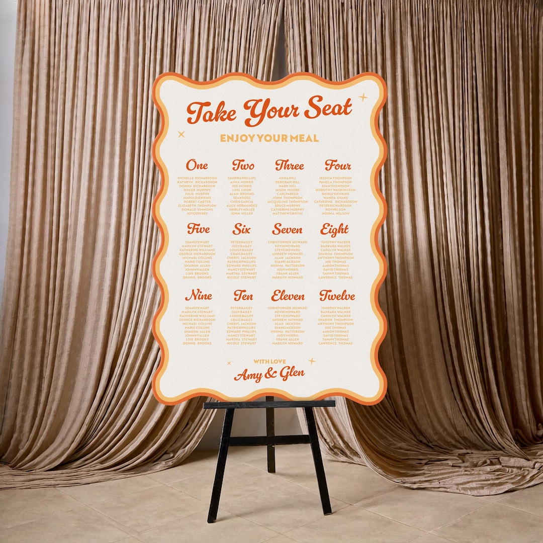 Retro Table Plan Sign, Wavy Edge Wedding Seating Chart - Etsy
