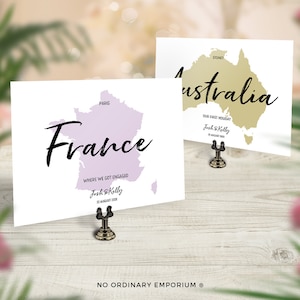 Travel Theme Table Name Cards, Destination wedding, Choose any favourite places, country, city, Traveller Couple, Adventure, World Travel