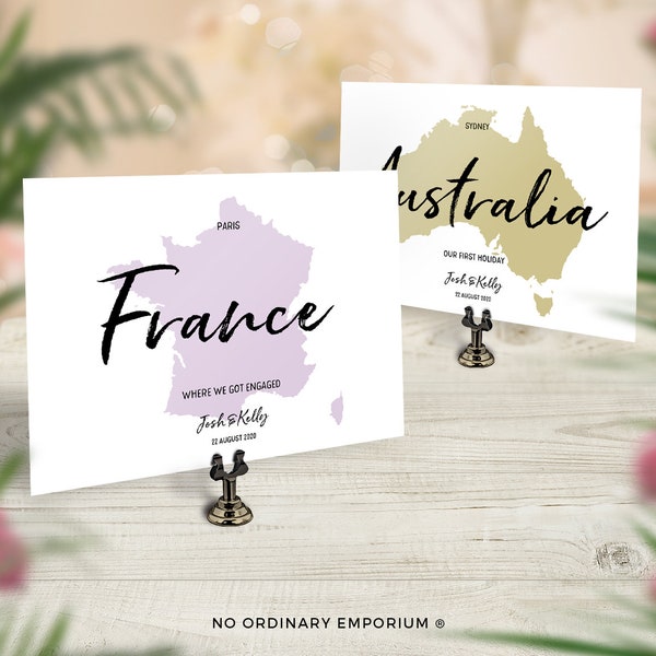 Travel Theme Table Name Cards, Destination wedding, Choose any favourite places, country, city, Traveller Couple, Adventure, World Travel