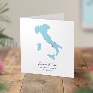 Personalised Engagement Card, Italy Wedding Card, With Map, Italian Wedding Anniversary Cards, Heart Location Card, Custom Made, Destination