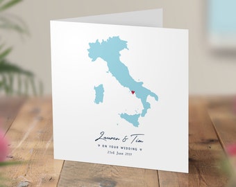Personalised Engagement Card, Italy Wedding Card, With Map, Italian Wedding Anniversary Cards, Heart Location Card, Custom Made, Destination