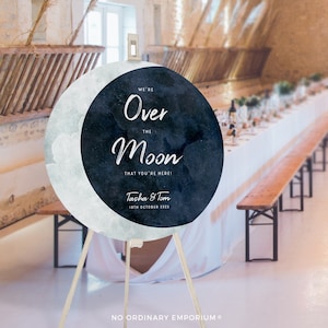 三日月ウェルカムサイン、宝石テーマ、青い星空の夜の結婚式、天体銀河の結婚式、星のテーマ、ユニークな結婚式の装飾