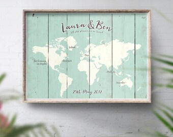Wedding Guest Book Map, Wood Look Poster, World Map Print, Travel theme wedding, Beach decor print, Surf Map, Personalised World Travel Map