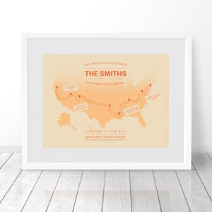 Personalised America Map, Custom USA Travel Map Print, USA Map Print, Places We've Been, Places Travelled, Where We've Been, First Met image 3