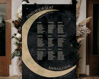 Celestial Wedding Seating Chart for an Elegant Moon Stars Wedding Decor