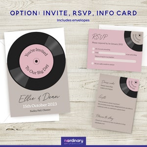 Music Theme Wedding Invitations, Rock Wedding, Record Invites, Retro Song Wedding, Vintage Style Record Invitations, Vinyl Style Wedding image 3