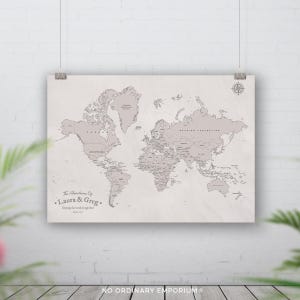 Cream Push pin world map, Personalised Places we've been, Detailed world pin board, Traveller couple wedding anniversary gift, Bucket list