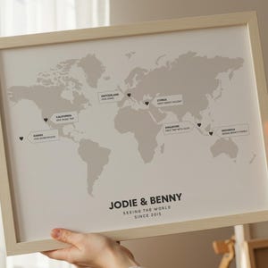 Personalised World Map for Couples, Places We've Been, Custom Travel Gift