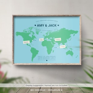 Personalised Map, World Map Print, Places We&#39;ve Been, World Travel Map, Custom World Map, World Map Poster, Travel Poster, Personalised Gift
