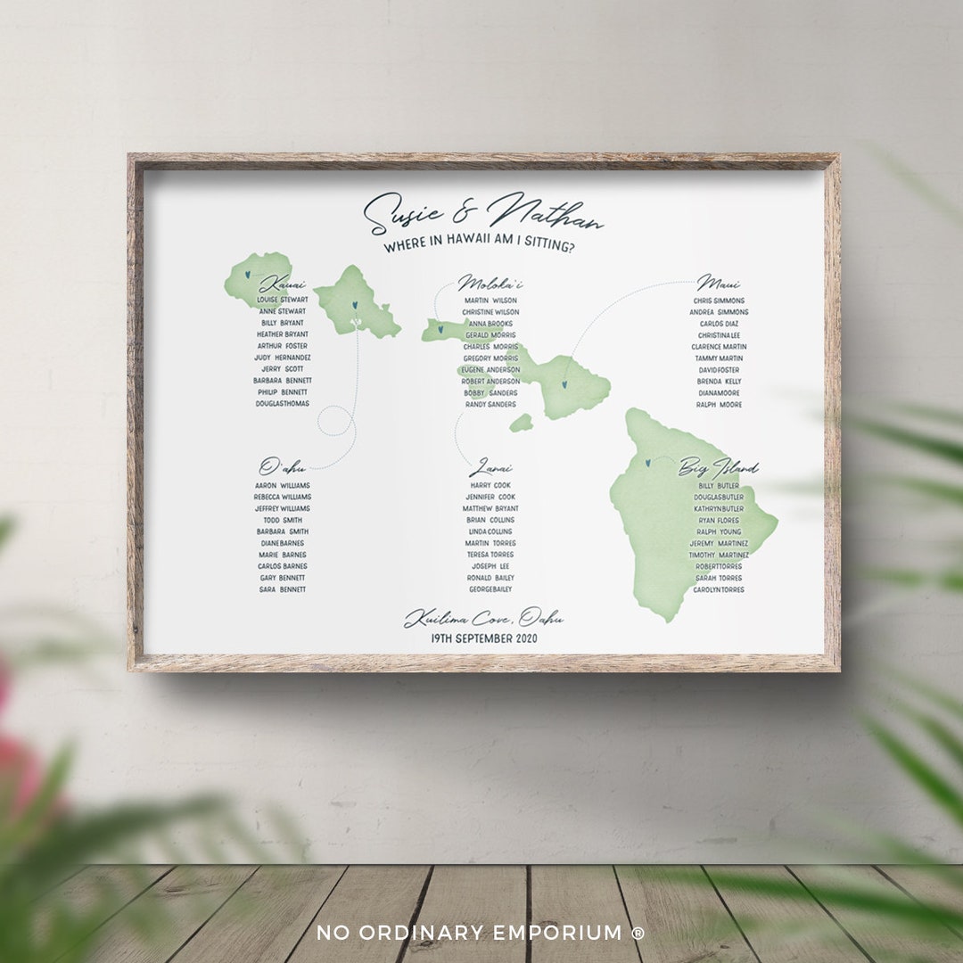 Tropical Island Seating Chart, Hawaii Table Plan, Caribbean Beach