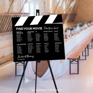 Retro Table Plan, Movie Theme Wedding, Film Seating Chart, Movie Theme Wedding, Cinema Seating Chart, Unique Wedding Decor