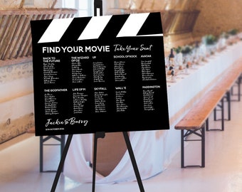 Retro Table Plan, Movie Theme Wedding, Film Seating Chart, Movie Theme Wedding, Cinema Seating Chart, Unique Wedding Decor