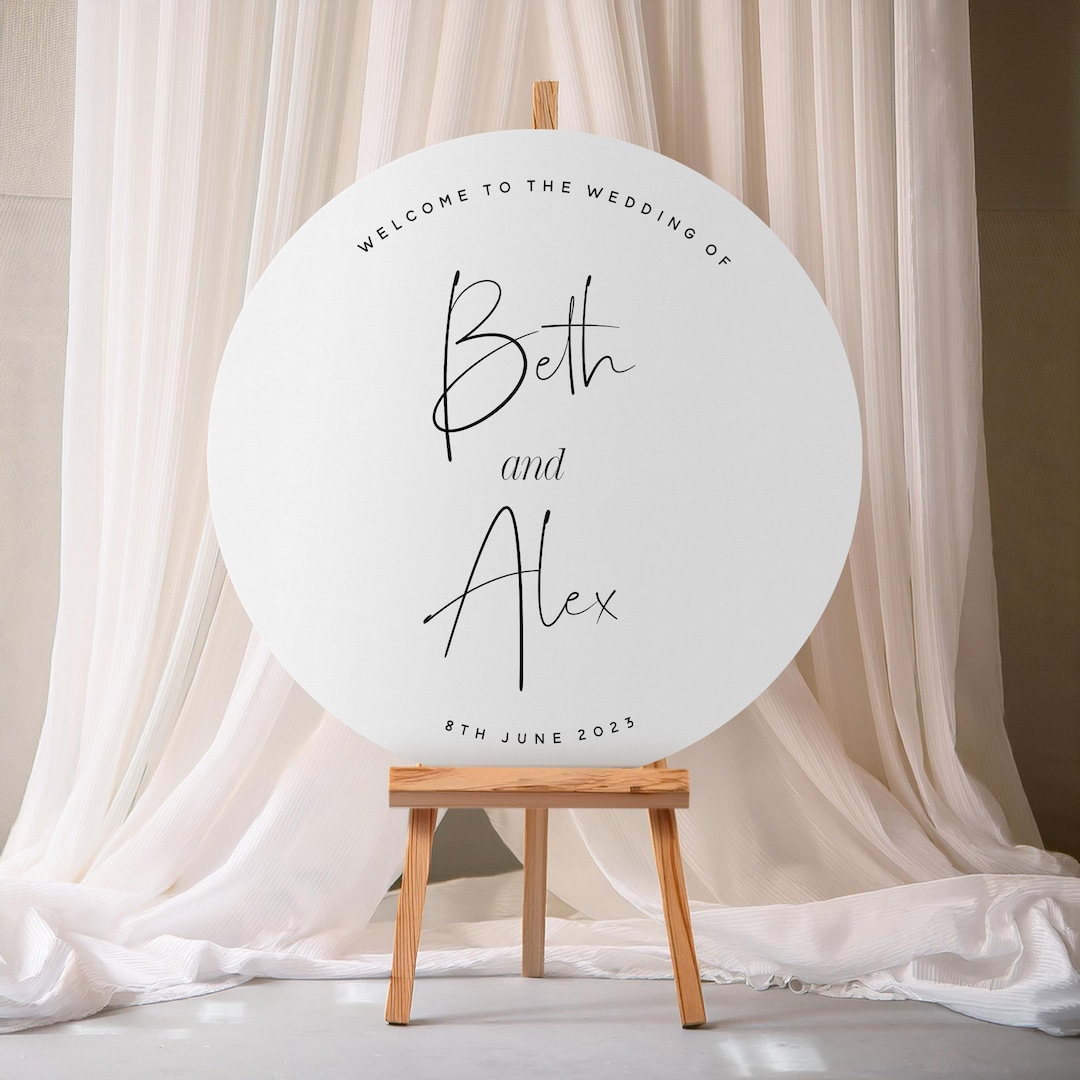 Minimal Round Welcome Sign, White Circle Wedding Sign, Event Sign ...