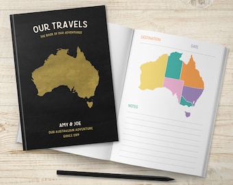 Australia Road Trip Journal, Australian Map Travel Notebook, Gap Year, Vacation Planner, Personalised Bucket List Book, Couple Holiday Gift