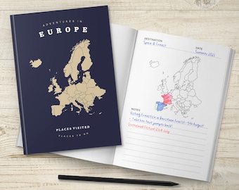 Diario di viaggio europeo, pianificatore di viaggio europeo, libro di mappe di viaggio con elenco di cose da fare, quaderno per vacanze su strada, regalo per coppie avventurose, regali unici