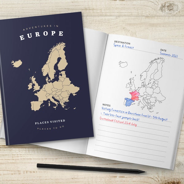 Europe Travel Journal, European Trip Planner, Bucket List Travel Map Book, Road Trip Holiday Notebook, Adventure Couple Gift, Unique Gifts