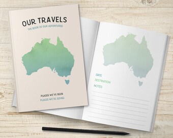 Australia Bucket List, Custom Travel Journal, Travel Map Notebook, Notebook, Travel Map Gift, Places We're Going, World Map, Our Adventures