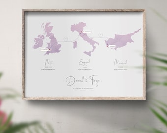 Anniversary Gift, Met Engaged Married Print, Lifetime of Adventures, Our Travels Map Print, Personalised World Map, Couples Travel Gift