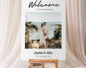 Personalized Wedding Photo Welcome Sign: Modern Foam Board Reception Decor