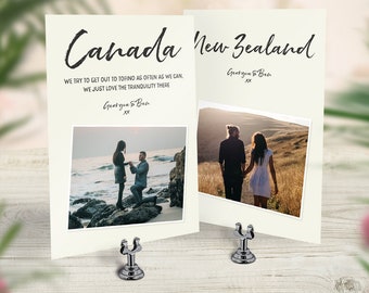 Table Cards with Photos, Where Engaged, First Date, Travel Couple, Custom Table Names, Travel Theme Wedding Decor, Travel Centrepiece