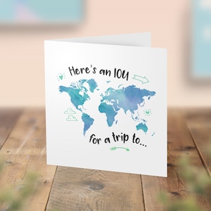 Carte voyage, je vous dois une carte de voyage, carte de reconnaissance de voyage, carte reconnaissance de dette à gratter, révélation de voyage surprise, escapade d'un week-end, carte d'anniversaire de reconnaissance de dette, vacances, devinez quoi