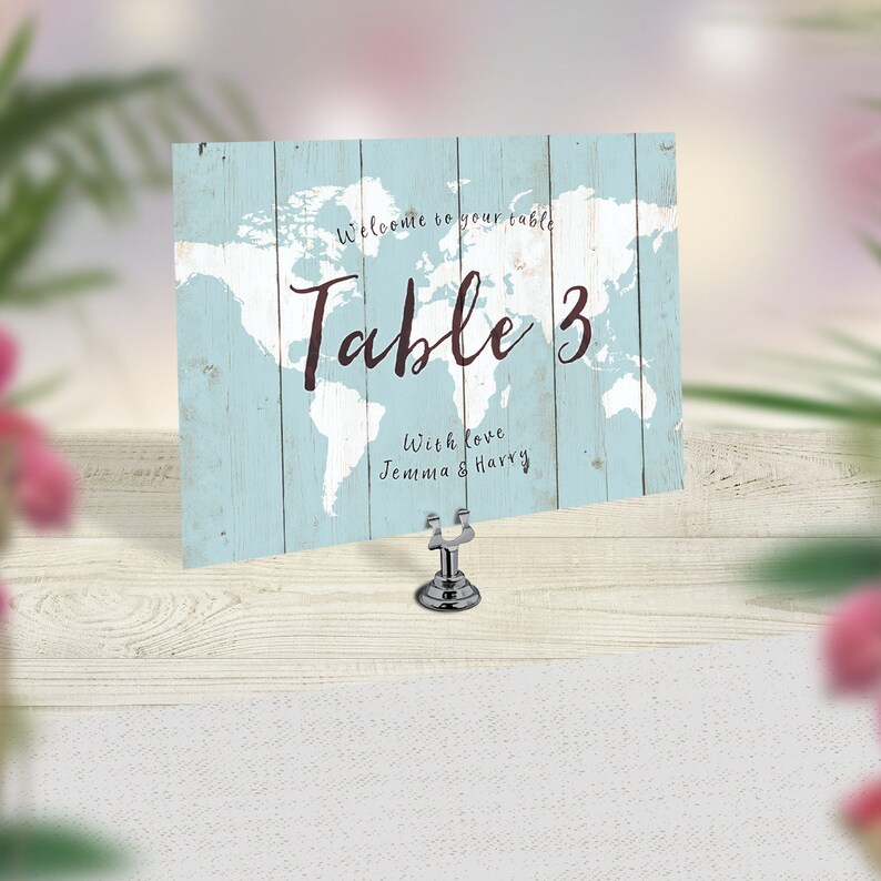 Wedding Table Numbers, Travel Theme Wedding, World Map Table Numbers, Rustic Wedding Decor, Boho Table Cards, Vintage Map Wedding Stationery image 5