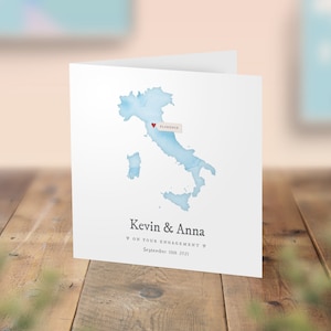 Carte de fiançailles personnalisée, carte de localisation coeur, carte du monde carte de mariage, mariage à destination, cartes d'anniversaire italiennes, Italie, tous les pays