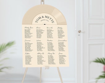 Record Table Plan, Groovy Vinyl Record Seating Chart, Music Theme Wedding, Vinyl Seating Plan, Disco Wedding Decor, Unique Seating Plan