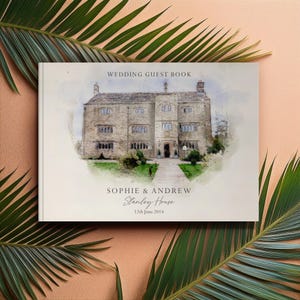 Wedding Venue Painting Style Guest Book, Watercolour Style Illustration, Personalised Guestbook, Wedding Gift, Custom Reception Image