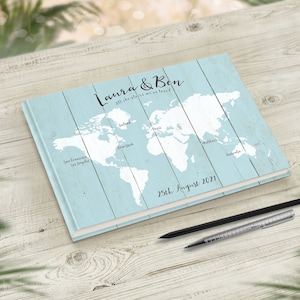 Travel Wedding Guestbook, Travel Theme Wedding, Sky Blue, Baby Blue, Guest Book Alternative, Best Selling Guestbook, No Ordinary Emporium image 1