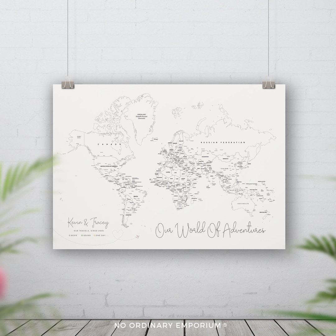 Colour-in World Map, Personalised Travel Map, Places We've Been World ...