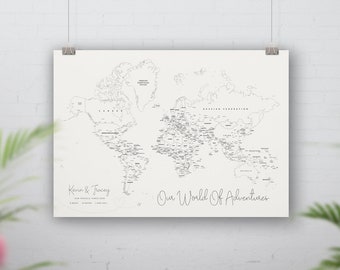 Push pin world map, Places we've been, Detailed world pin board, Traveller couple wedding anniversary gift, Bucket list, Black Custom