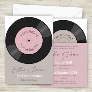 Faire-part de mariage sur le thème de la musique, Mariage rock, Faire-part disque, Chanson de mariage rétro, Faire-part disque style vintage, Mariage style vinyle