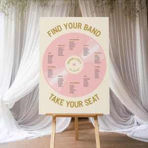 Record Table Plan, Album Seating Chart, Large Vinyl Seating Plan, Music Theme Wedding, Rock Indie Bands Disco Retro, Unique Wedding Decor