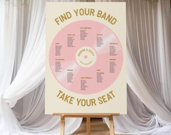 Record Table Plan, Album Seating Chart, Large Vinyl Seating Plan, Music Theme Wedding, Rock Indie Bands Disco Retro, Unique Wedding Decor