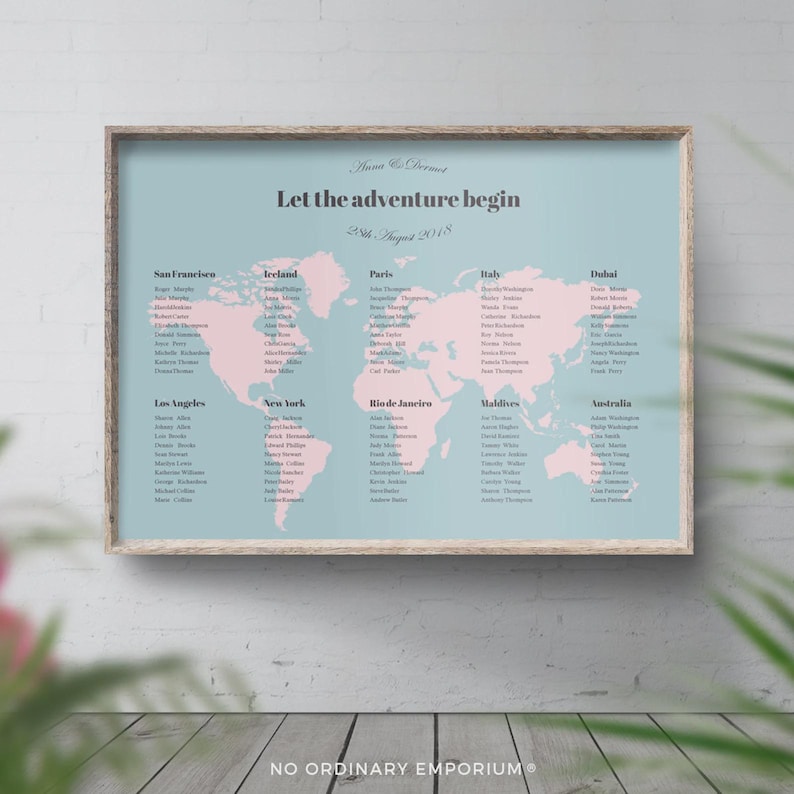 Travel Theme Seating Chart, Destination Wedding Table Plan afbeelding 9
