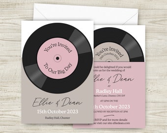 Music Theme Wedding Invitations, Rock Wedding, Record Invites, Retro Song Wedding, Vintage Style Record Invitations, Vinyl Style Wedding