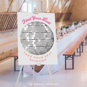Disco Table Plan, Disco Ball Style Seating Chart, Music Theme Wedding Retro Wedding Decor, Last Disco, Circular Record Shaped Welcome Sign