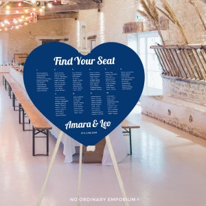 Blue Heart Seating Chart, Quirky Romantic Table Plan, Love Heart Cut Out, Foam Board Sign, Unique Wedding Day Stationery Personalised Custom Made