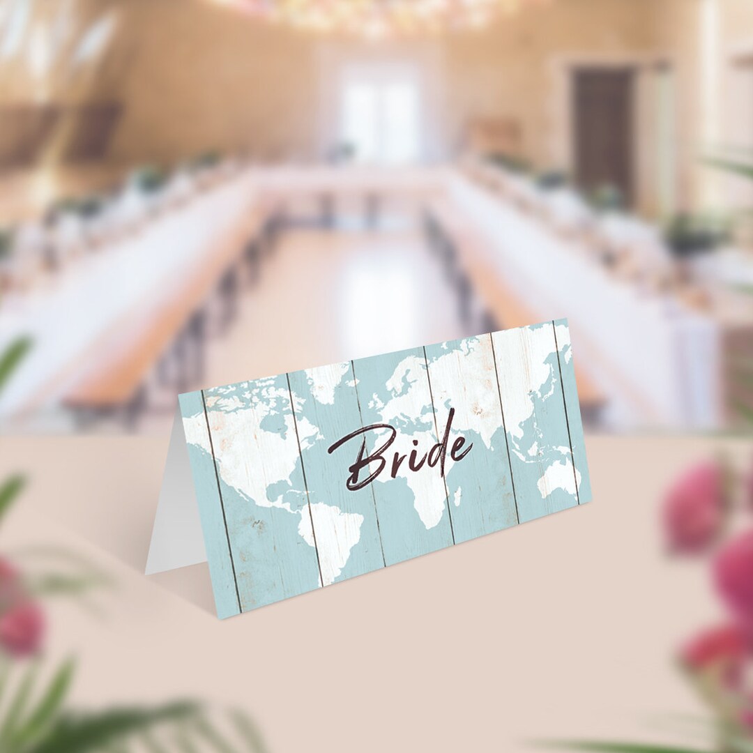 Wedding Place Names, Travel Theme Name Cards, Place Setting, Wood Image