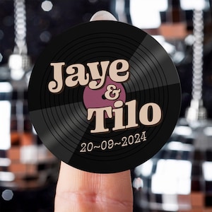 Mini Vinyl Record Stickers, Personalised Wedding Labels, Custom Retro Stickers