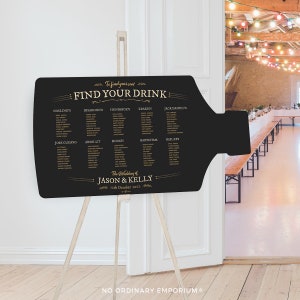 Drink Theme Wedding Table Plan, Cocktail Themed Seating Chart, Bar Party Sign, Bottle Shaped Welcome Sign, Spirit Rum Whisky Gin, Unique