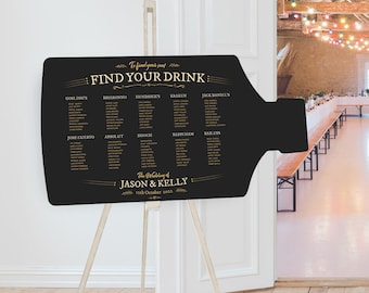 Gin Bottle Shaped Table Plan, Drink Theme Wedding Table Plan, Cocktail Seating Chart Bar Party Sign Spirit Rum Whisky Gin Unique Fun