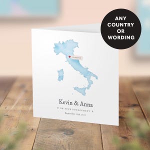 Personalised Engagement Card with Custom Heart Map Location - Unique Destination Wedding or Anniversary Gift