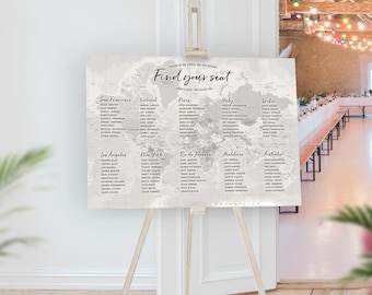World Map Seating Chart Board, Travel Theme Table Plan, Where in the World Are You Sitting, Wedding Guest Arrangement, Destination, Custom